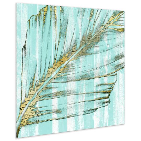Empire Art Direct 38" x 38" Beach Frond in Gold I Frameless Free Floating Tempered Glass Wall Art